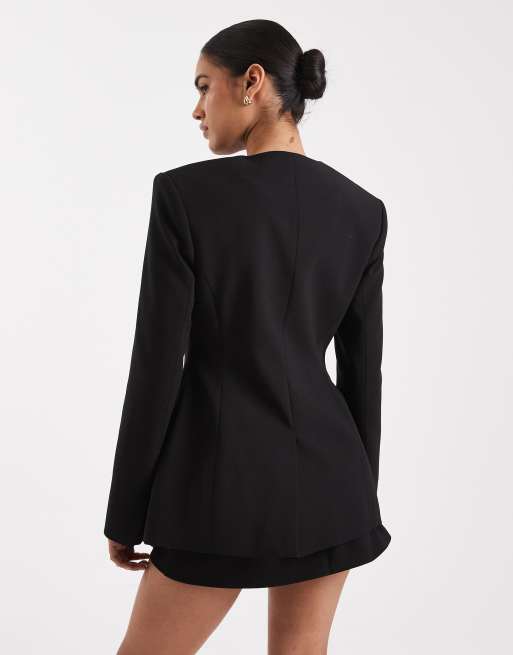 ASOS DESIGN tailored high neck blazer suit with mixed buttons in black