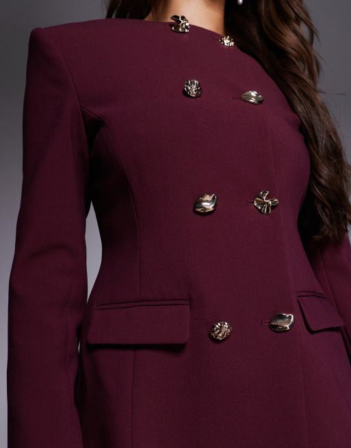 ASOS DESIGN tailored high neck blazer suit with mixed buttons in plum