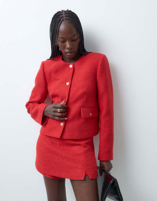 ASOS DESIGN tailored high neck blazer suit in red, 2 of 3