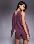 [ASOS DESIGN] ASOS DESIGN tailored high neck button back swing top in dark cherry (part of a set) XS Dark Cherry