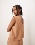 [ASOS DESIGN] ASOS DESIGN tailored high neck button back top with mixed buttons co-ord in tan-Black 4 Tan