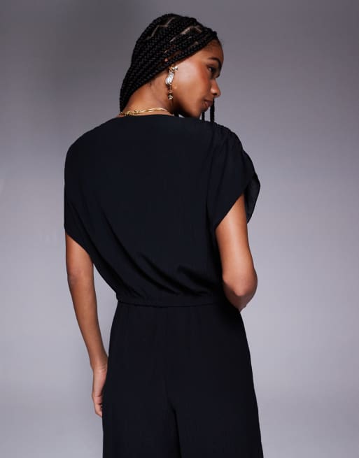 ASOS DESIGN tailored high neck crinkle textured top in black - part of a set, 3 of 4