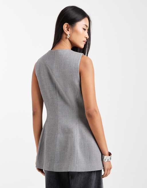 ASOS DESIGN tailored high neck moulded hip waistcoat in mono herringbone, 4 of 4
