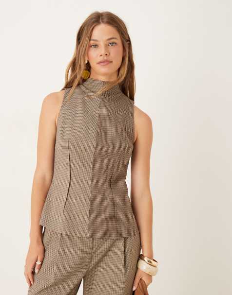 ASOS DESIGN tailored high neck spliced check top co-ord  in mixed check - view 1