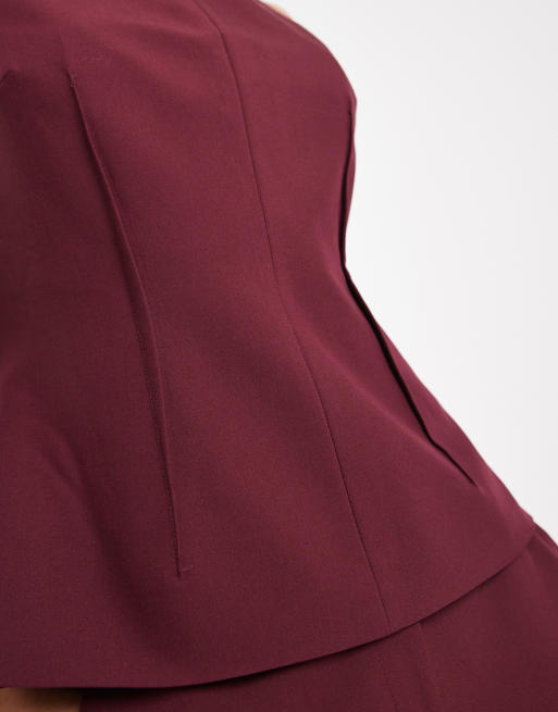 ASOS DESIGN tailored high neck top co-ord  in dark cherry, 3 of 4