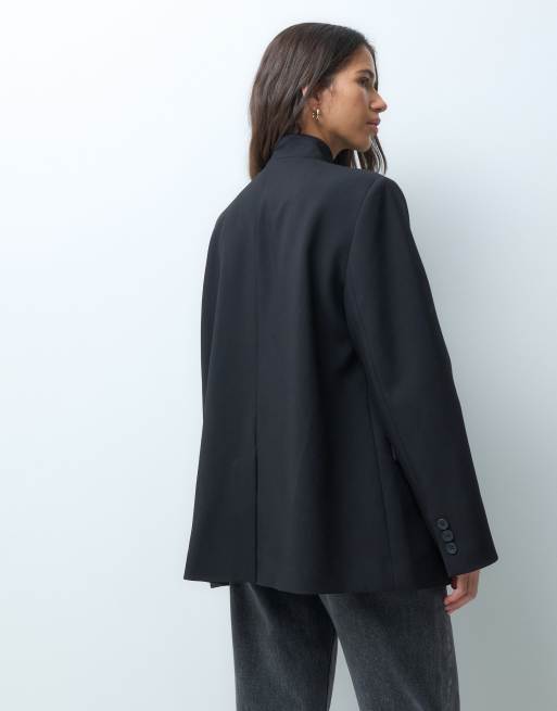 ASOS DESIGN Tailored high neck wrap front blazer in black, 2 of 4