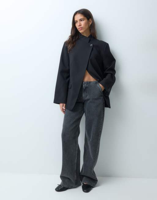 ASOS DESIGN Tailored high neck wrap front blazer in black, 3 of 4