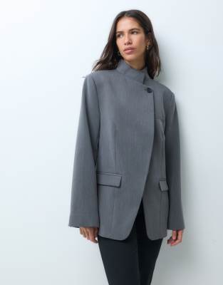 Asos Design Tailored High Neck Wrap Front Blazer In Gray