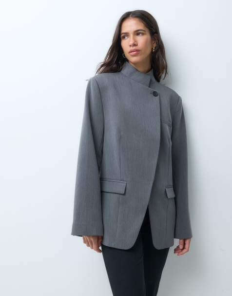 ASOS DESIGN Tailored high neck wrap front blazer in charcoal - view 1