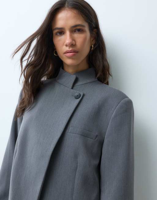 ASOS DESIGN Tailored high neck wrap front blazer in charcoal, 2 of 4