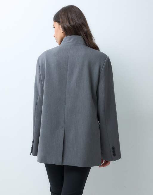 ASOS DESIGN Tailored high neck wrap front blazer in charcoal, 3 of 4