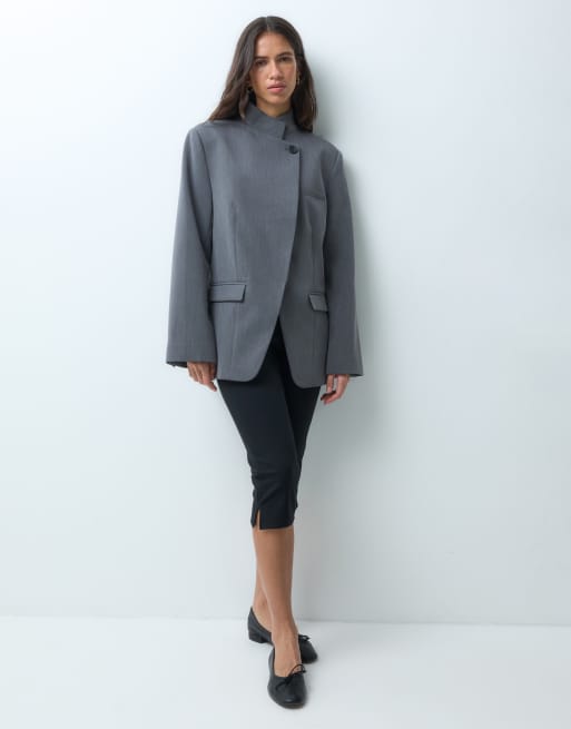 ASOS DESIGN Tailored high neck wrap front blazer in charcoal, 4 of 4