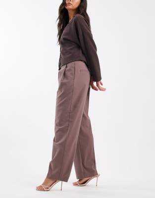 Asos Design Tailored High Rise Belted Straight Leg Pants In Brown