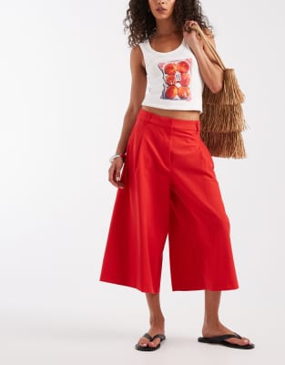 Asos Design Tailored High Rise Culotte Pants In Red