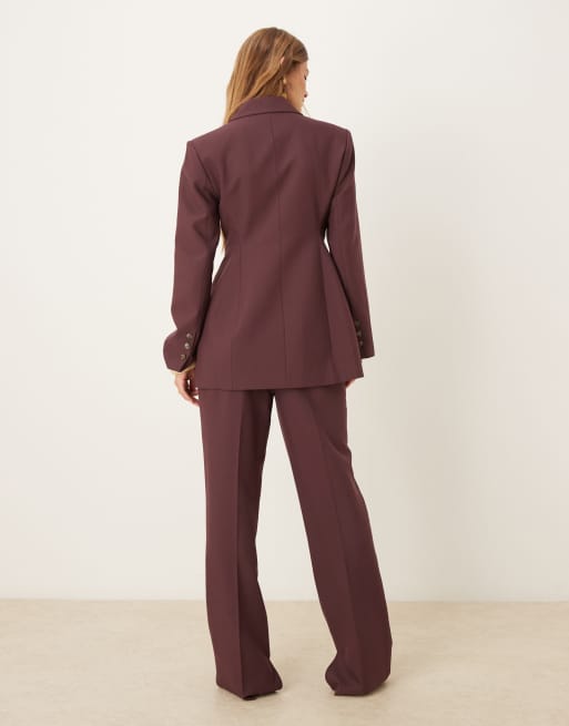 ASOS DESIGN tailored high rise relaxed straight leg suit trousers in plum, 2 of 5