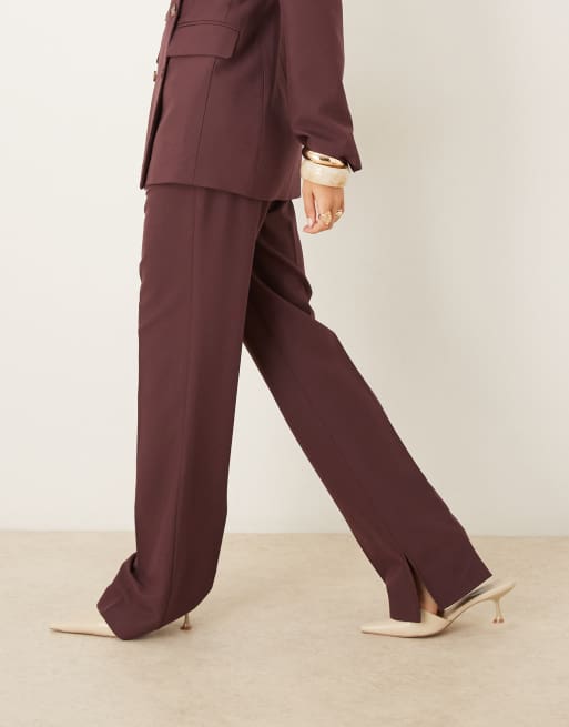 ASOS DESIGN tailored high rise relaxed straight leg suit trousers in plum, 3 of 5