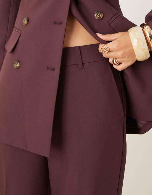 ASOS DESIGN tailored high rise relaxed straight leg suit trousers in plum, 4 of 5