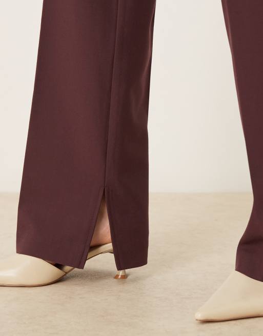 ASOS DESIGN tailored high rise relaxed straight leg suit trousers in plum, 5 of 5
