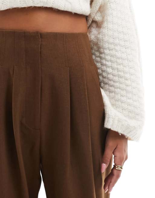 ASOS DESIGN tailored high rise seam detail relaxed pants in brown