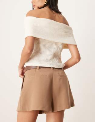 Asos Design Tailored High Rise Shorts With Pu Belt In Brown
