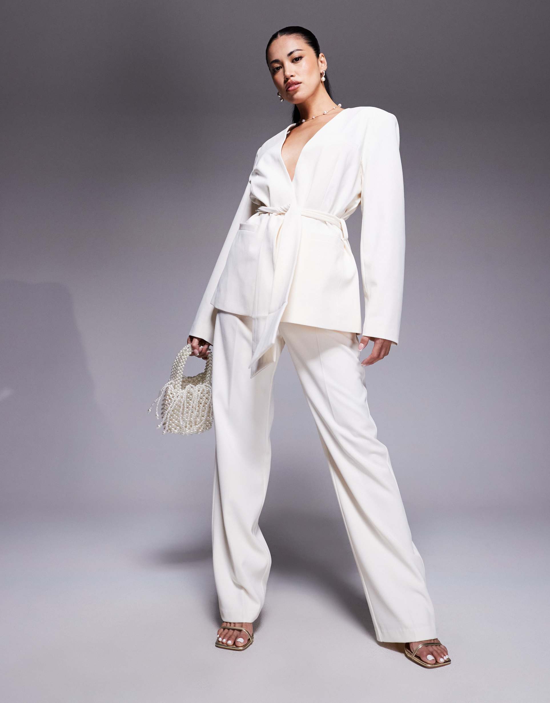 asos design tailored high rise straight leg pants in off white