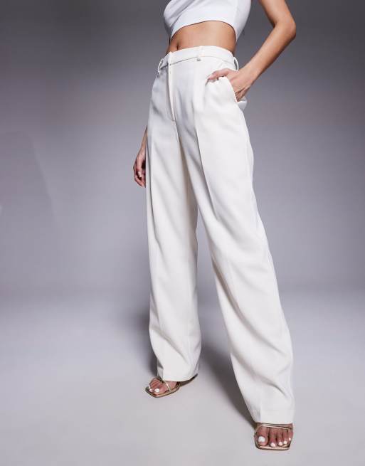 ASOS DESIGN tailored high rise straight leg pants in off