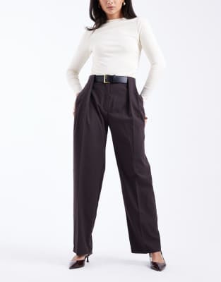 Asos Design Tailored High Waist Belted Straight Leg Pants In Brown