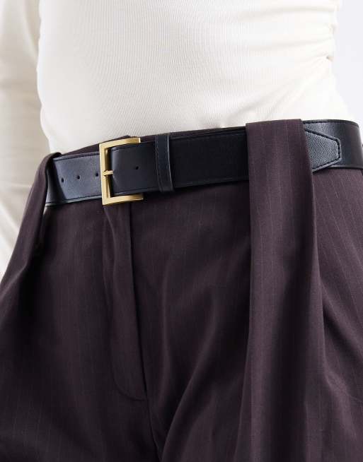 ASOS DESIGN tailored high waist belted straight leg pants in brown pinstripes, 4 of 5