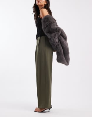 Asos Design Tailored High Waist Belted Straight Leg Pants In Green