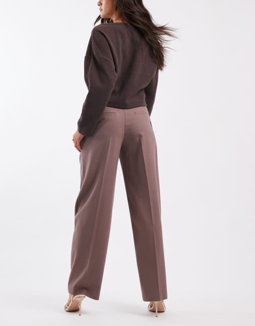 ASOS DESIGN tailored high waist belted straight leg pants in taupe, 3 of 5