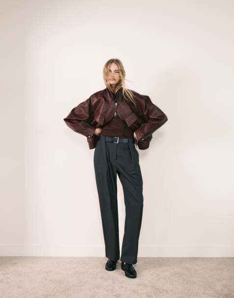 ASOS DESIGN tailored high waist belted straight leg trousers in grey marl - view 1