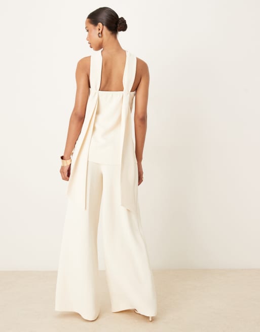 ASOS DESIGN tailored high waist corset detail palazzo pants in buttermilk (part of a set)