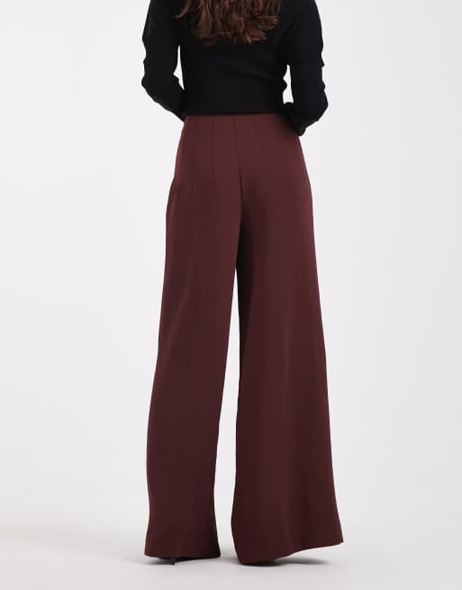 ASOS DESIGN Tailored high waist corset detail palazzo pants in chocolate, 3 of 5