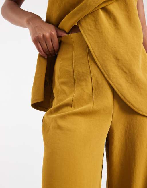 ASOS DESIGN tailored high waist corset detail palazzo pants in gold, 3 of 5
