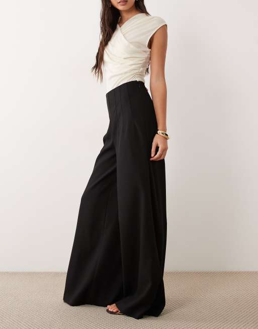 ASOS DESIGN tailored high waist corset detail palazzo trousers co-ord in black, 5 of 5