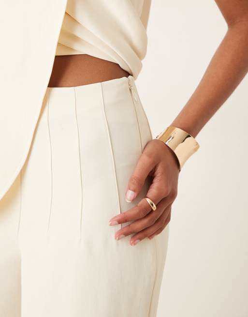 ASOS DESIGN tailored high waist corset detail palazzo pants in buttermilk (part of a set)