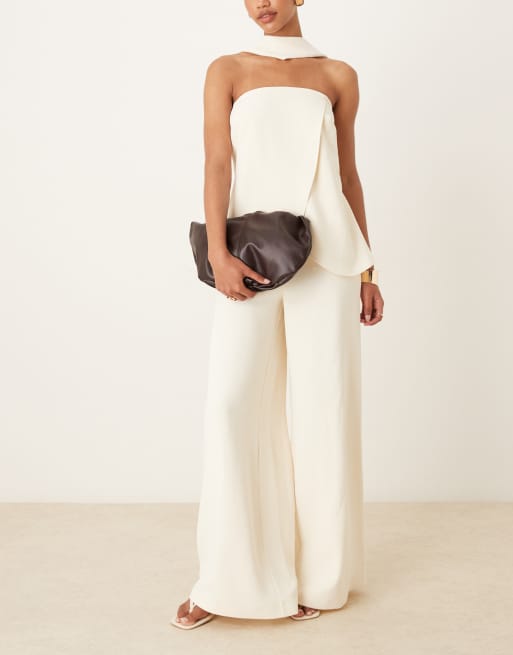 ASOS DESIGN tailored high waist corset detail palazzo pants in buttermilk (part of a set)