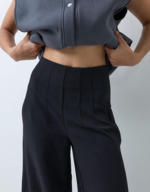 ASOS DESIGN tailored high waist corset detail palazzo trousers in black, 3 of 5