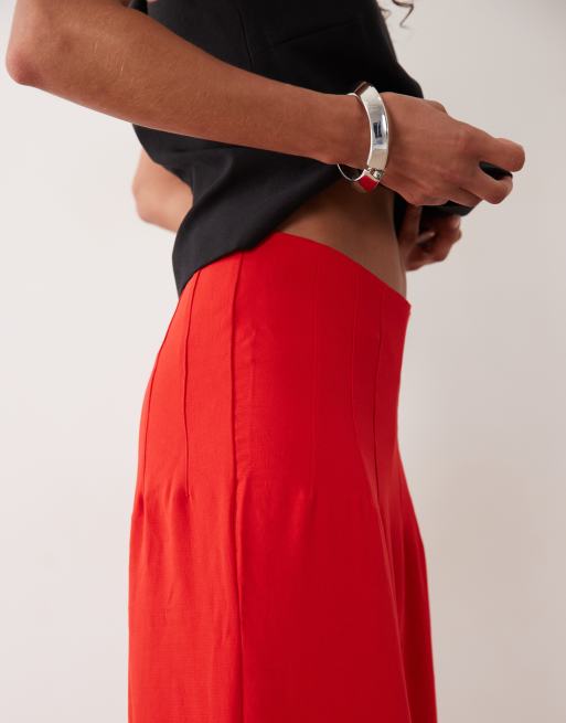 ASOS DESIGN tailored high waist corset detailing palazzo pants in red, 4 of 5