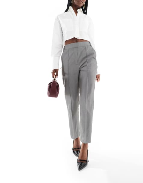 ASOS DESIGN tailored high waist cropped trouser in grey - view 1