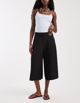 Asos Design Tailored High Waist Culotte Pants In Black