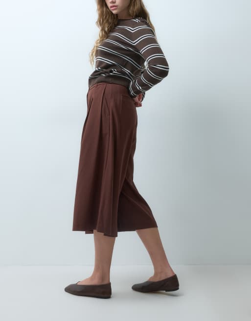 ASOS DESIGN Tailored high waist culotte pants in brown, 2 of 5