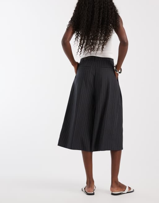 ASOS DESIGN tailored high waist culotte pants in charcoal stripe, 5 of 5