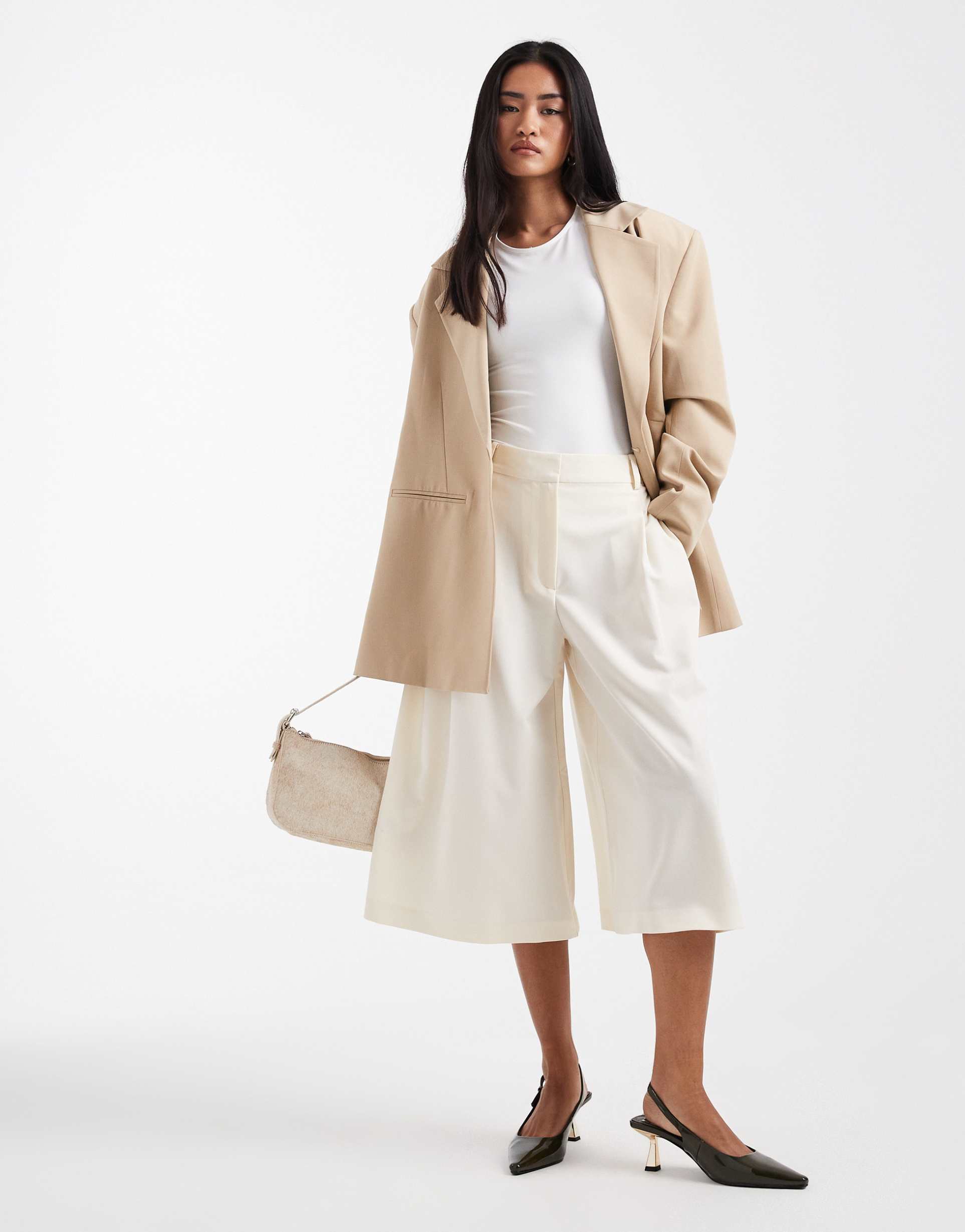 asos design tailored high waist culotte pants in ivory