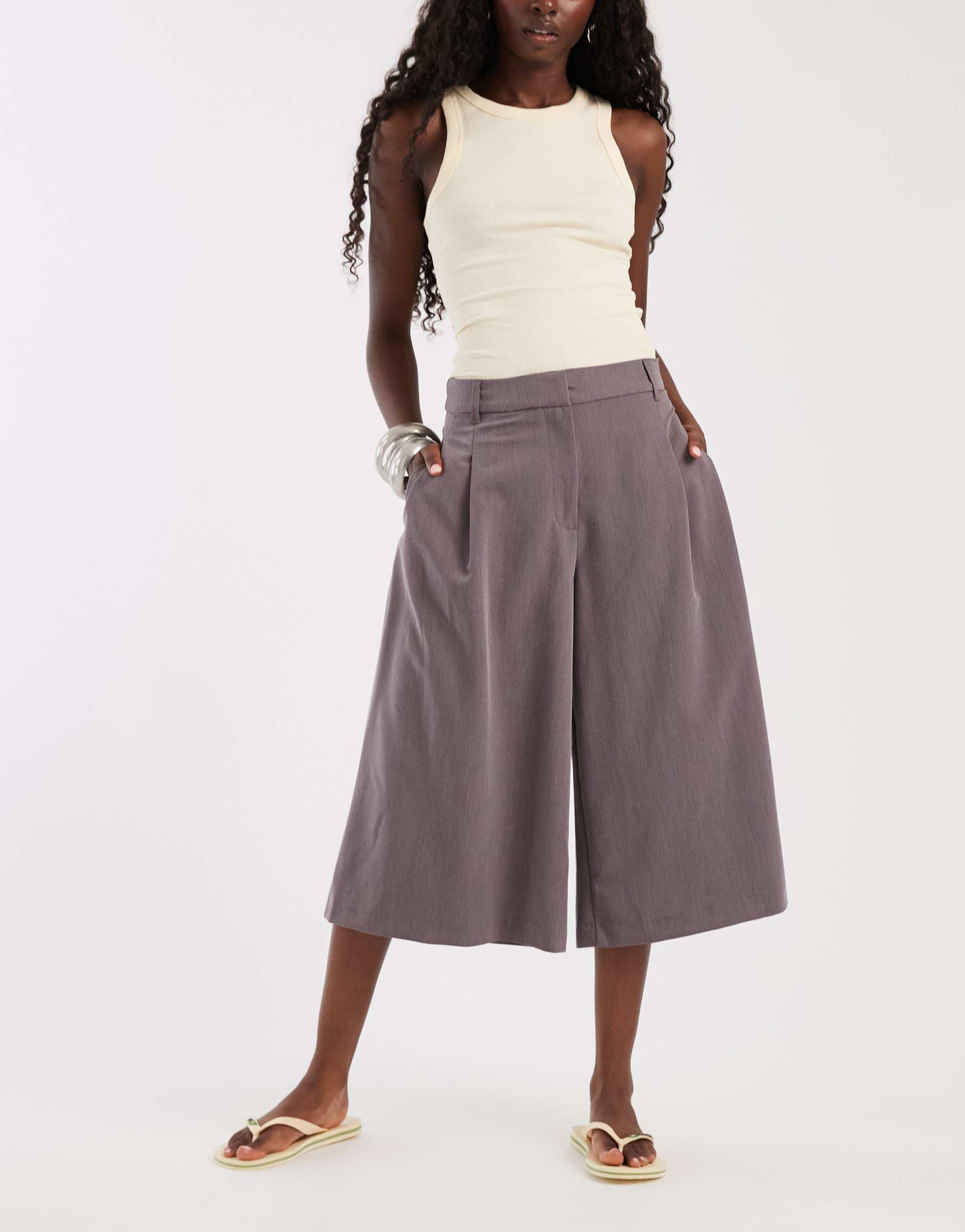 asos design tailored high waist culotte pants in raisin