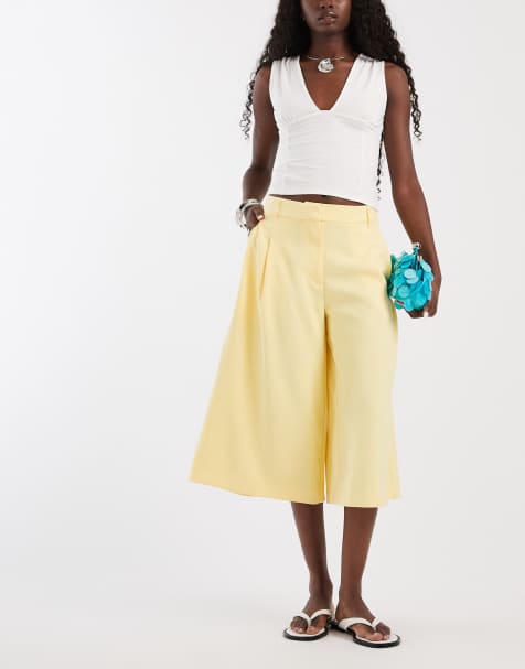 ASOS DESIGN Tailored high waist culotte pants in yellow - view 1