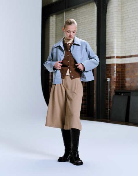 ASOS DESIGN tailored high waist culotte trousers in brown - view 1