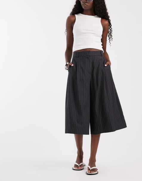 ASOS DESIGN Tailored high waist culotte trousers in charcoal stripe - view 1