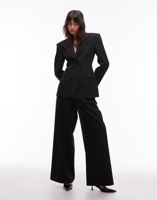 ASOS DESIGN tailored high waist pleat front pants in black