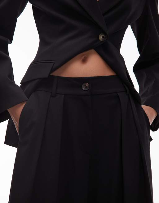 ASOS DESIGN tailored high waist pleat front pants in black